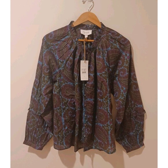 NWT Cleobella Alicia Blouse Dark Aurora Long Sleeve Boho Lightweight Paisley L - Picture 1 of 9